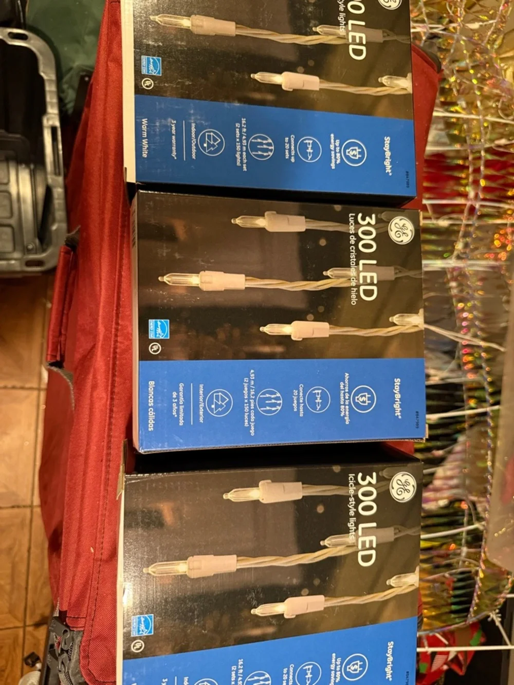 GE 100 LED Icicle-Style String Lights - Warm White. 3 boxes available!